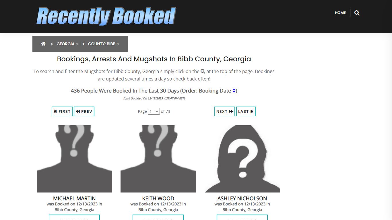 Recent bookings, Arrests, Mugshots in Bibb County, Georgia